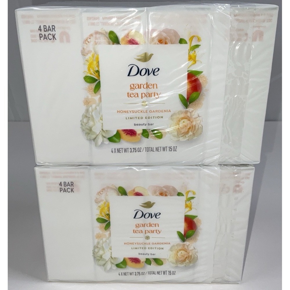 NIP Sealed Dove Garden Tea Party Honeysuckle Gardenia Beauty Bar (2 Packs of 4)